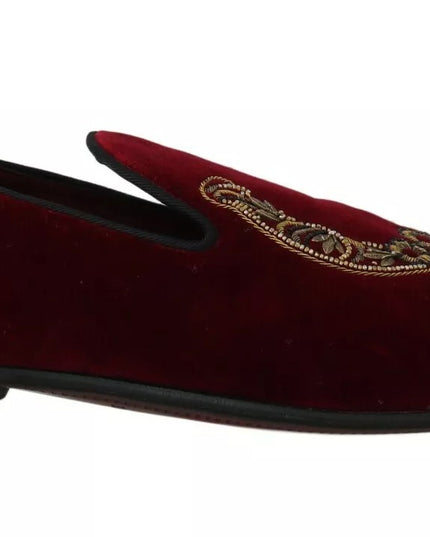 Dolce & Gabbana Bordeaux Velvet Loafers Gun Horseshoe Shoes