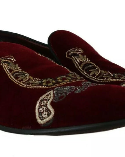 Dolce & Gabbana Bordeaux Velvet Loafers Gun Horseshoe Shoes