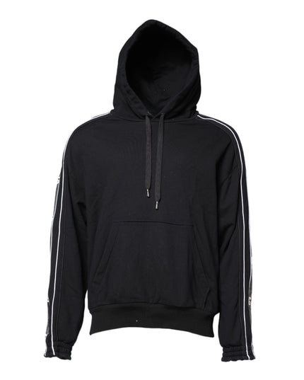 Dolce & Gabbana Black Cotton Logo Hooded Sweatshirt Sweater