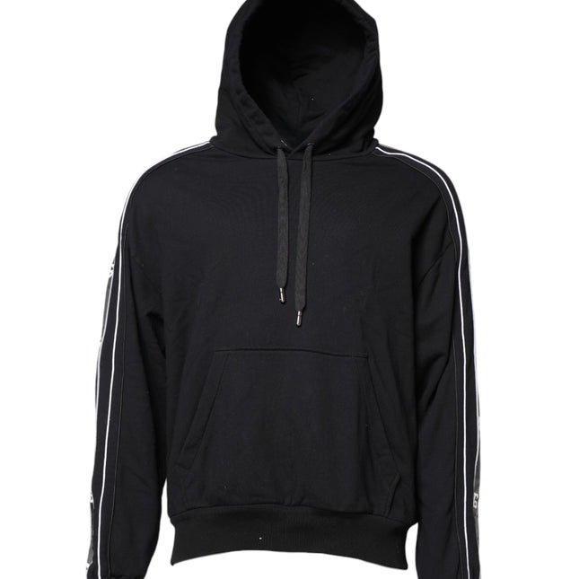 Dolce & Gabbana Black Cotton Logo Hooded Sweatshirt Sweater