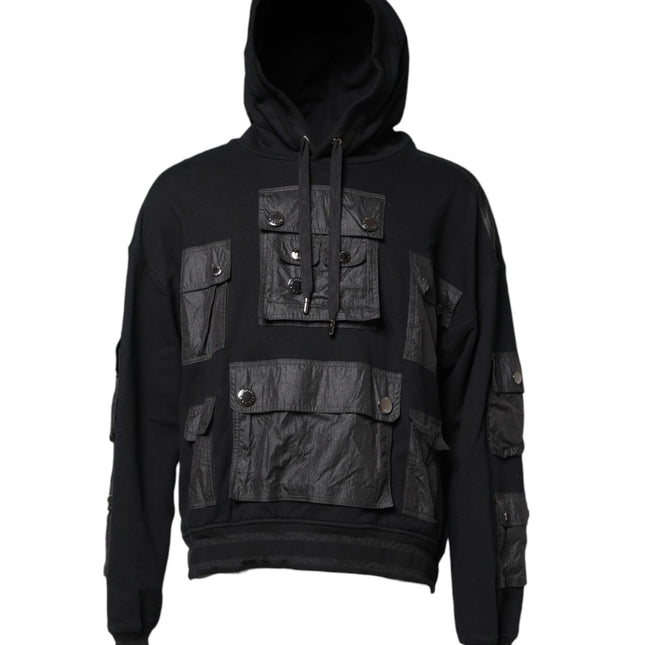 Dolce & Gabbana Black Cotton Hooded Sweatshirt Sweater