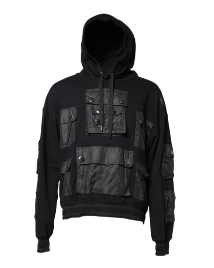 Dolce & Gabbana Black Cotton Hooded Sweatshirt Sweater