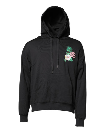 Dolce & Gabbana Black Embroidery Hooded Sweatshirt Sweater