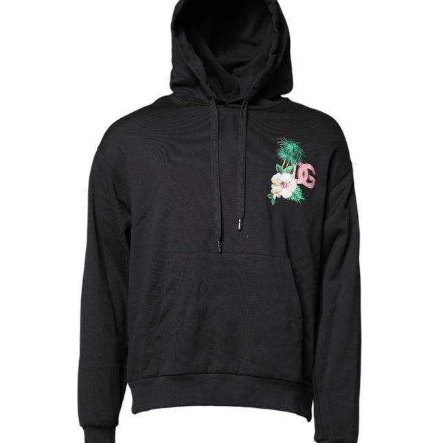 Dolce & Gabbana Black Embroidery Hooded Sweatshirt Sweater