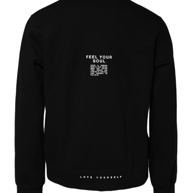 Dolce & Gabbana Black Cotton Logo Knitted Pullover Sweater