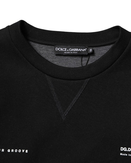Dolce & Gabbana Black Cotton Logo Knitted Pullover Sweater