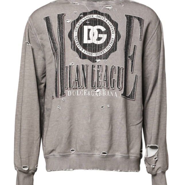 Dolce & Gabbana Gray Logo Print Crew Neck Pullover Sweater