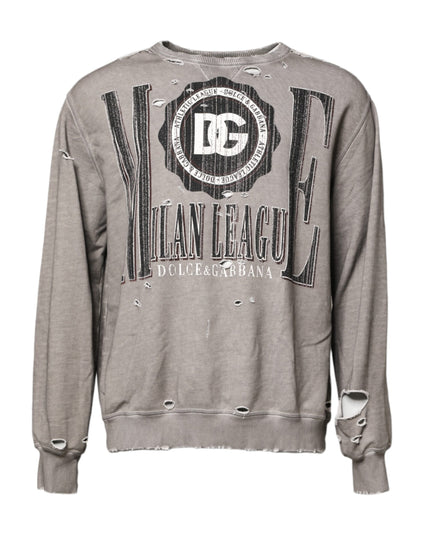 Dolce & Gabbana Gray Logo Print Crew Neck Pullover Sweater