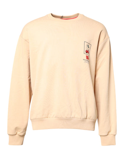 Dolce & Gabbana Beige Cherry Print Crew Neck Pullover Sweater
