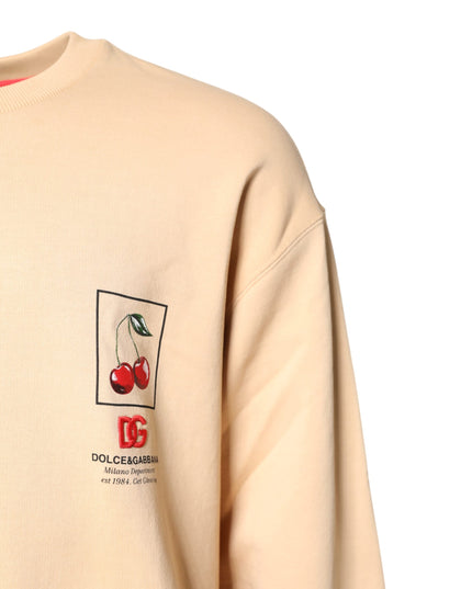Dolce & Gabbana Beige Cherry Print Crew Neck Pullover Sweater