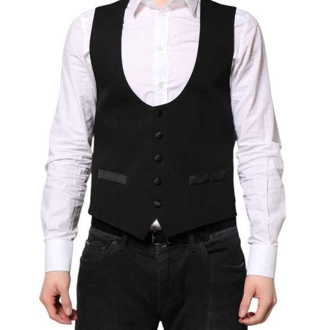 Dolce & Gabbana Black Wool Waistcoat Dress Formal Vest