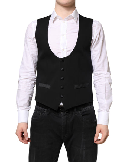 Dolce & Gabbana Black Wool Waistcoat Dress Formal Vest