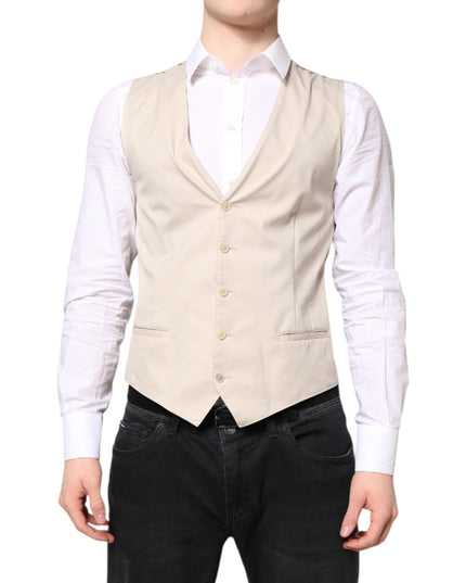Dolce & Gabbana Beige Gray Dress Men Formal Waistcoat Vest