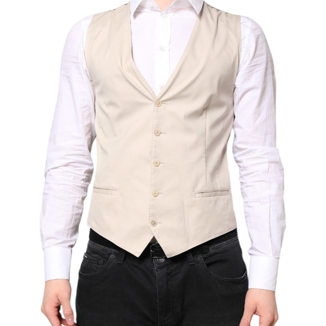 Dolce & Gabbana Beige Gray Dress Men Formal Waistcoat Vest