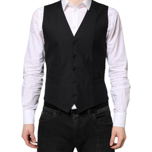Dolce & Gabbana Black Wool Waistcoat Dress Formal Vest