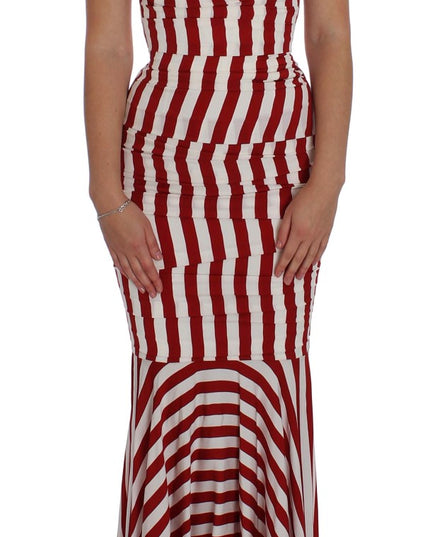 Dolce & Gabbana Red White Silk Stretch Dress
