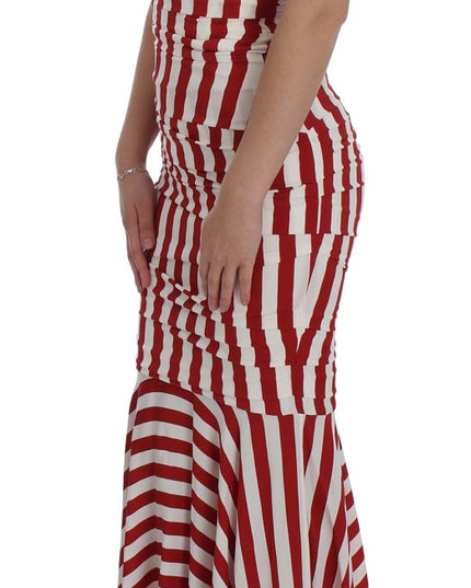 Dolce & Gabbana Red White Silk Stretch Dress