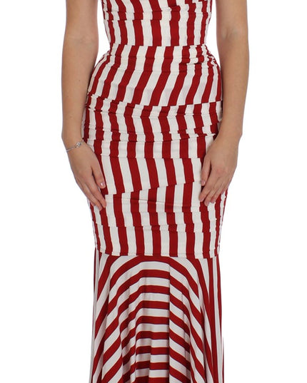 Dolce & Gabbana Red White Silk Stretch Dress