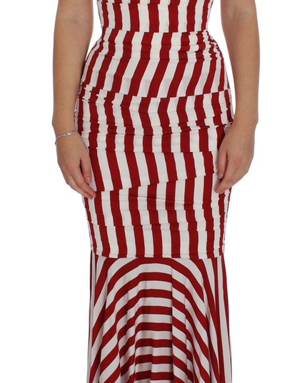 Dolce & Gabbana Red White Silk Stretch Dress