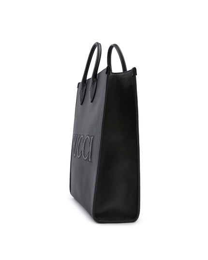 Gucci Black Leather Logo Medium Tote Bag