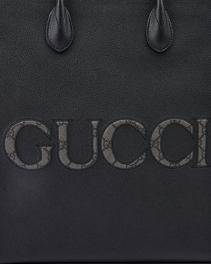 Gucci Black Leather Logo Medium Tote Bag
