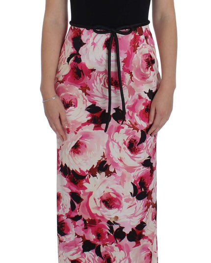 Dolce & Gabbana Pink Floral Print Long Maxi Sheath Dress