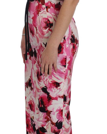 Dolce & Gabbana Pink Floral Print Long Maxi Sheath Dress