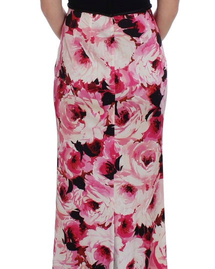 Dolce & Gabbana Pink Floral Print Long Maxi Sheath Dress