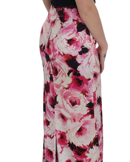 Dolce & Gabbana Pink Floral Print Long Maxi Sheath Dress