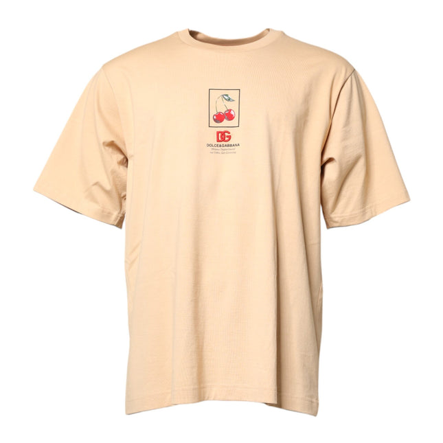 Dolce & Gabbana Beige Cotton Logo Print Crew Neck T-shirt