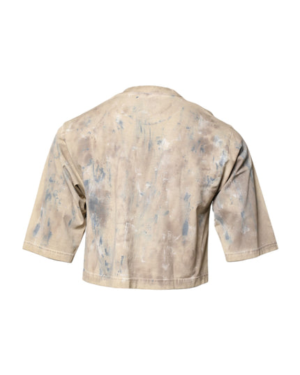 Dolce & Gabbana Beige Tie Dye DG Embroidery Cropped T-shirt