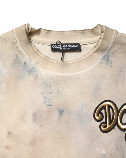 Dolce & Gabbana Beige Tie Dye DG Embroidery Cropped T-shirt