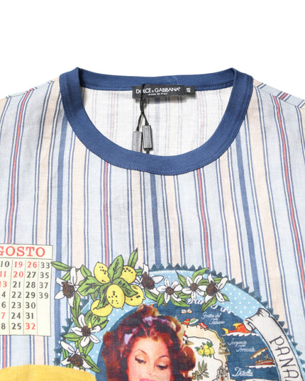 Dolce & Gabbana Multicolor Striped Pin Up Linen Round Neck T-shirt
