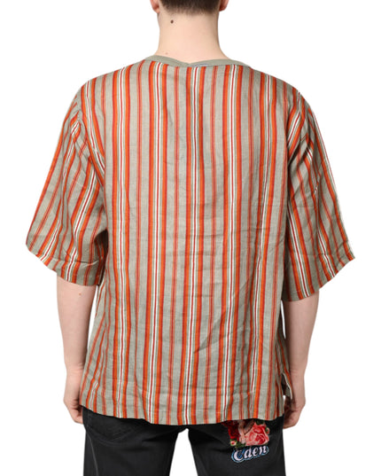 Dolce & Gabbana Multicolor Striped Graphic Linen Round Neck T-shirt