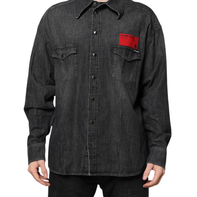 Dolce & Gabbana Gray Long Sleeves Button Down Denim Shirt