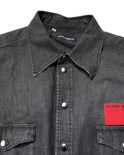 Dolce & Gabbana Gray Long Sleeves Button Down Denim Shirt