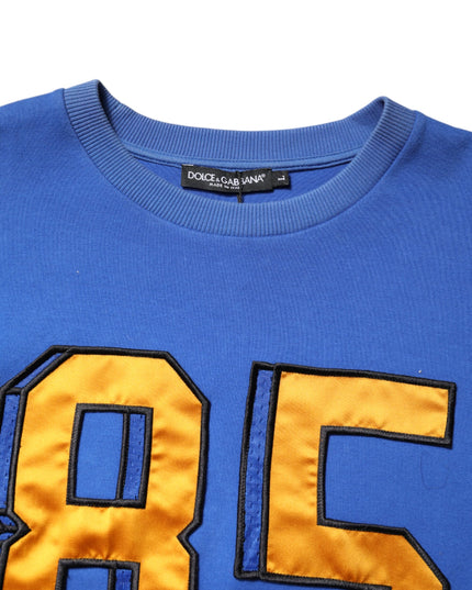 Dolce & Gabbana Blue Printed Cotton Cropped Crew Neck T-shirt