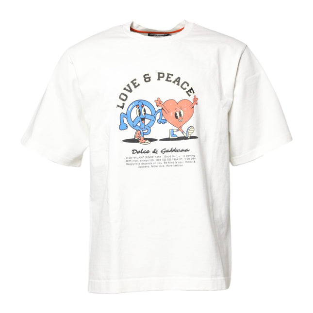 Dolce & Gabbana White LOVE & PEACE Print Crew Neck T-shirt