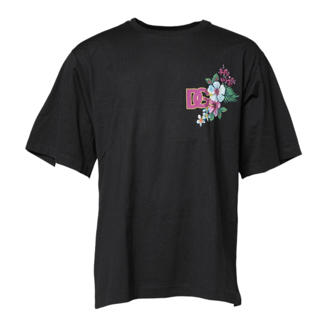 Dolce & Gabbana Black DG Floral Print Crew Neck T-shirt