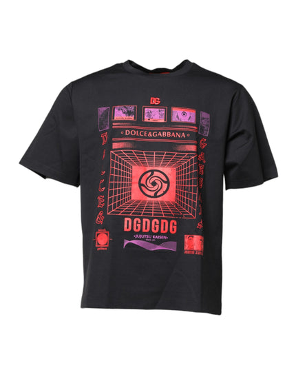 Dolce & Gabbana Black Cotton Graphic Print Crew Neck T-shirt