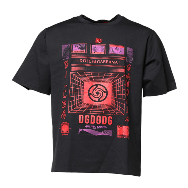Dolce & Gabbana Black Cotton Graphic Print Crew Neck T-shirt