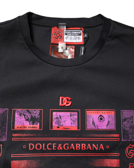 Dolce & Gabbana Black Cotton Graphic Print Crew Neck T-shirt