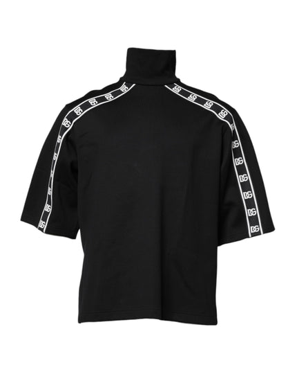 Dolce & Gabbana Black Cotton DG Print Turtleneck T-shirt