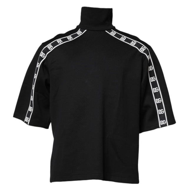 Dolce & Gabbana Black Cotton DG Print Turtleneck T-shirt
