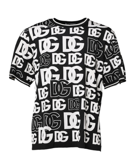 Dolce & Gabbana Black White Silk Knit DG Print T-shirt
