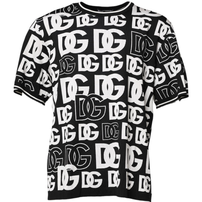 Dolce & Gabbana Black White Silk Knit DG Print T-shirt