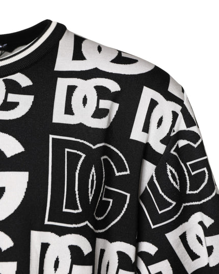 Dolce & Gabbana Black White Silk Knit DG Print T-shirt