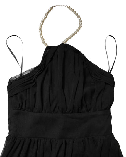 Marciano by Guess Black Tulle Pearl Sleeveless Long Gown Dress