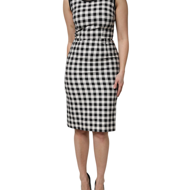 Dolce & Gabbana White Black Checkered Sleeveless Sheath Dress