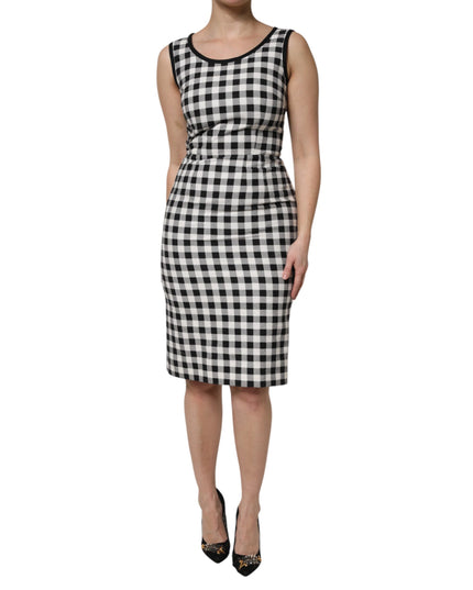 Dolce & Gabbana White Black Checkered Sleeveless Sheath Dress
